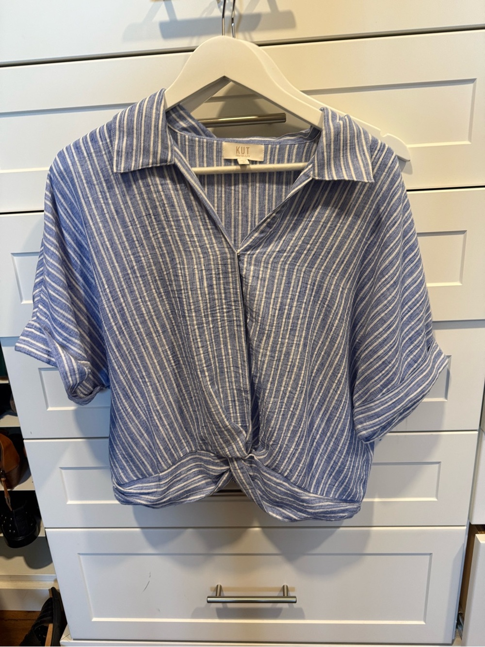 Kut from the Kloth Blue and White Striped Button-Front Blouse